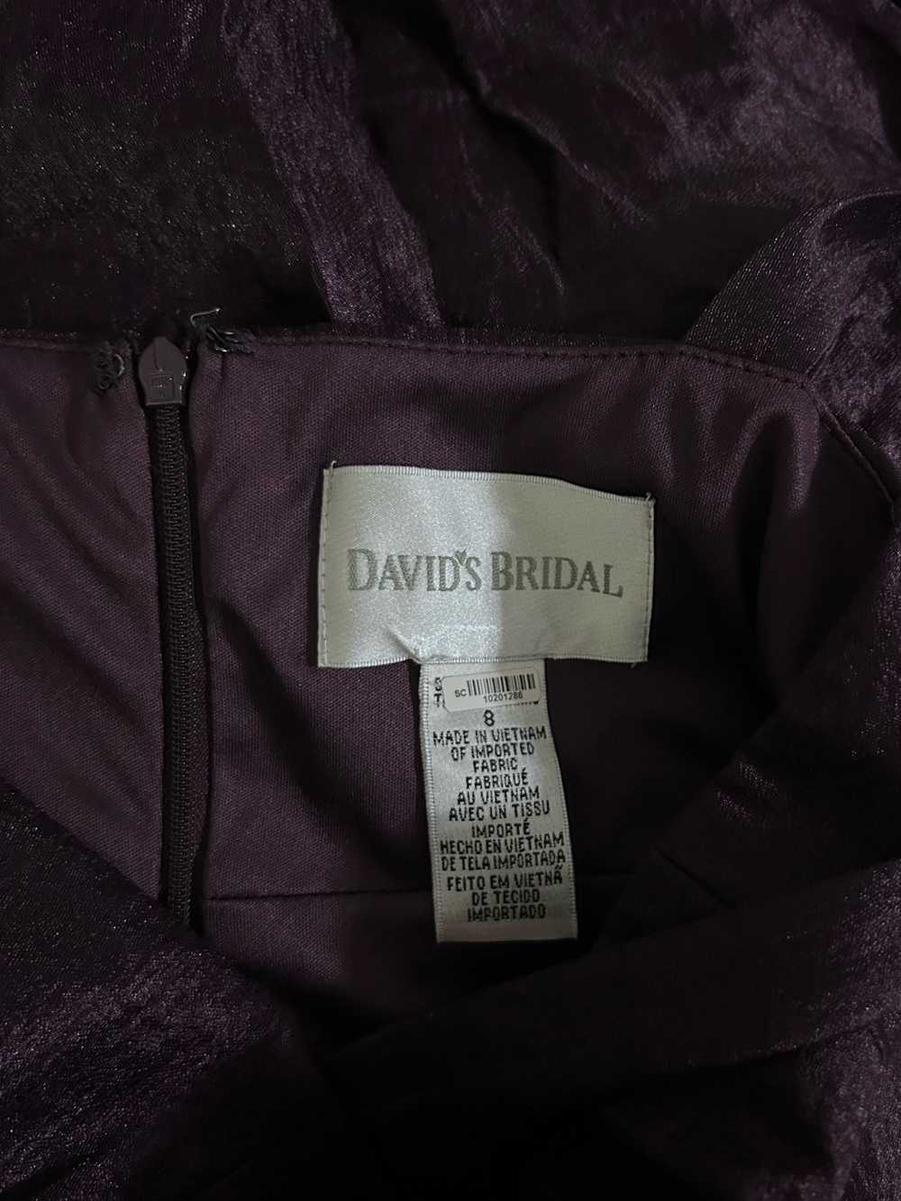 David's Bridal Plum Purple Strapless Taffeta Dress with Beaded Waist - Picture 10 of 14